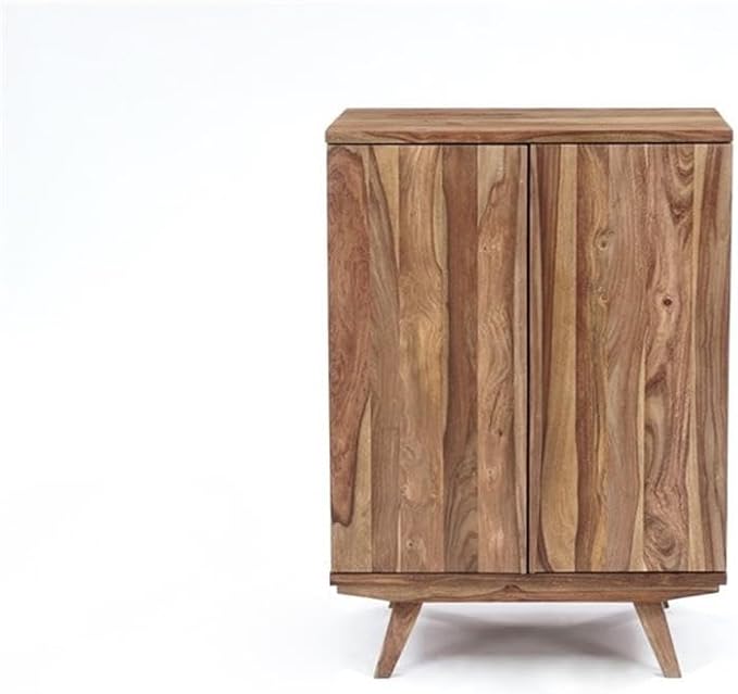 Pemberly Row Contemporary Solid Sheesham Wood Bar in Light Brown