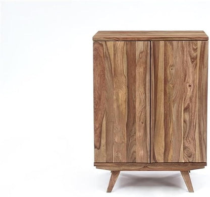 Pemberly Row Contemporary Solid Sheesham Wood Bar in Light Brown