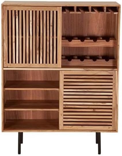 Pemberly Row Contemporary Solid Acacia Wood Bar in Natural Finish
