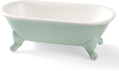 6.5" Ceramic Mini Decorative Clawfoot Bathtub Bar Soap Dish, Kitchen Sponge Holder and Shower Tray for Bathroom, 1 Pack(Bright Teal)