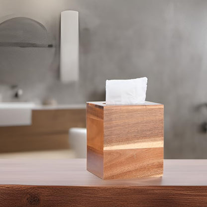 Wood Tissue Box Cover Square, Wooden Tissue Box Holder for Bathroom, Bedroom, Dinner Table, Office,Kitchen (Square)