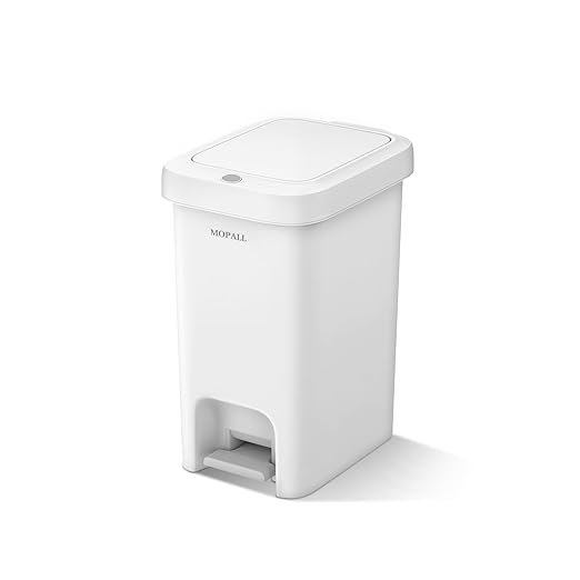 MOPALL Slim Bathroom Trash Can with Lid - 1.9 Gallon Dual-Way Opening (Step Pedal & Press Top) Small Trash Can for Narrow Spaces, Rust-Proof Wastebasket Small Garbage Can for Bathroom, Bedroom, Office