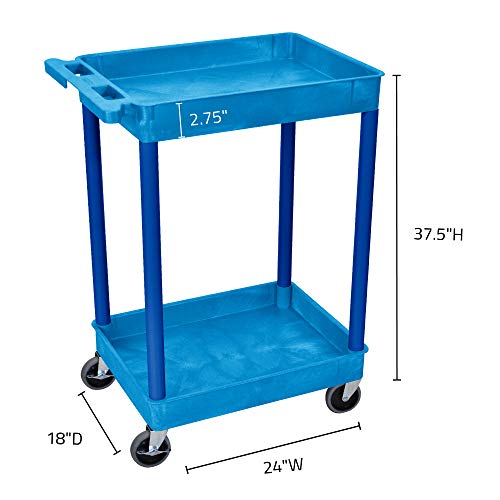 Luxor BUSTC11BU Multipurpose Utility Tub Cart with Two Shelves Each with 2.75" Deep Walls, 300 Lbs. Capacity, Blue, NSF Certified