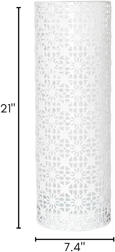 Concepts 8x20 inch Heavy Duty Metal Umbrella Stand - Durable Storage Holder for Umbrellas - Indoor and Outdoor Use - Stylish and Modern Organizer for Entryways. (White Flower Lace)