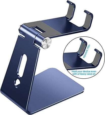 OMOTON Adjustable Cell Phone Stand, C2 Aluminum Desktop Phone Holder Dock Compatible with iPhone 15 14 13 Xs XR 8 Plus 7 6, Samsung Galaxy, Google Pixel, Android Phones, Navy Blue