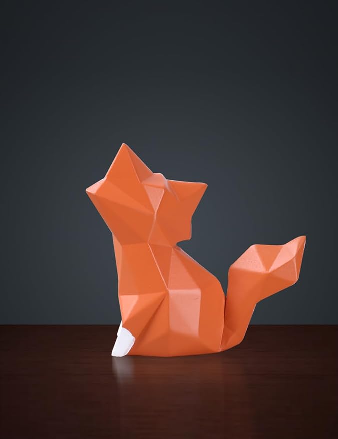 HAUCOZE Fox Statue Figurine Modern Animal Sculpture Home Decor Geometric Art Gift for Shelf Desk Living Room 4.0 Inch