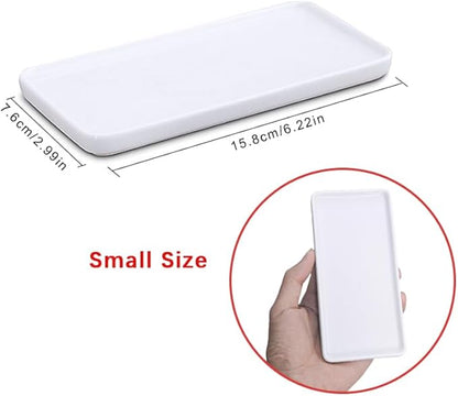 Ceramic Vanity Tray Small Rectangle, Bathtub Tray Bathroom Organizer, Cosmetics Holder for Tissue Candle Towel Plant Jewelry Ring Dish Dresser Perfume Shampoo-White(2 Pcs)(Small)