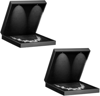 Allure - 2 Pack, Large Necklace Boxes With LED Light, Square Shaped, Elegant Diamond Necklace Case, For Unique Proposal, Engagement Or Wedding, 2 Pack, Black Velvet Interior Jewelry Display Gift Box.
