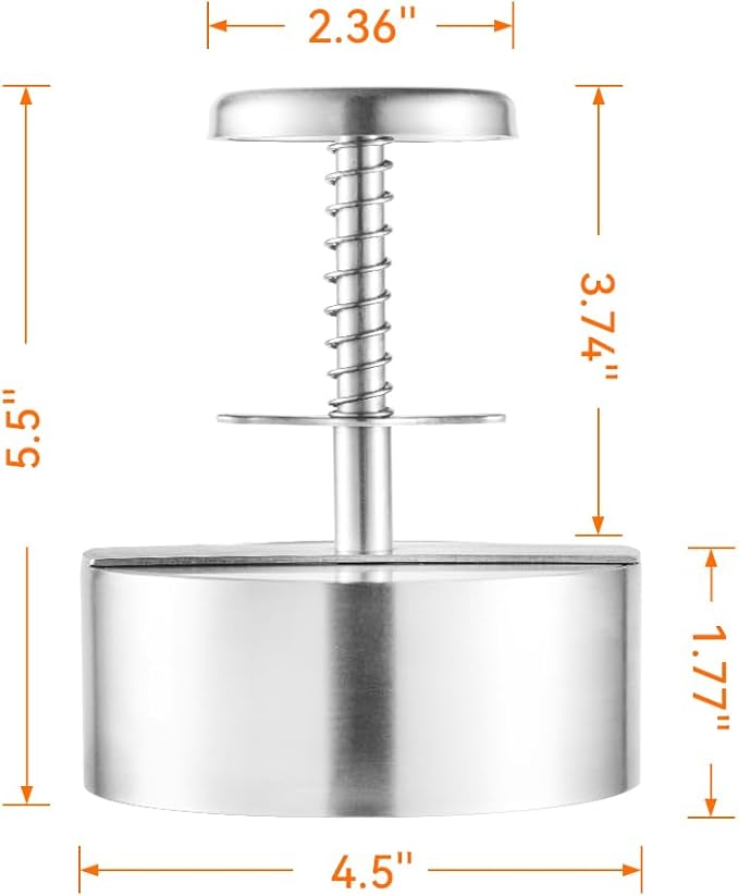 Brigii 304 Stainless Steel Burger Press - 4.5" Hamburger Patty Maker, Heavy Duty Stainless Steel Burger Press for Ground Beef, Burgers (Dishwasher Safe)