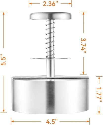 Brigii 304 Stainless Steel Burger Press - 4.5" Hamburger Patty Maker, Heavy Duty Stainless Steel Burger Press for Ground Beef, Burgers (Dishwasher Safe)