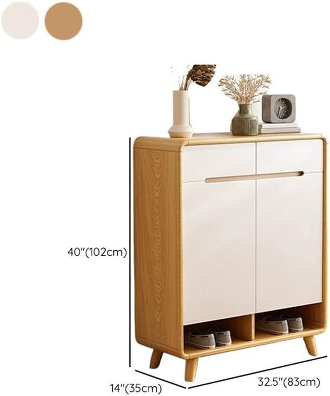 NIUYAO Shoe Storage Cabinet with 2 Drawers Solid Wood Morden Simple Style Free Standing Hidden Shoe Racks Organizer for Entrance Hallway Entryway -White Wood 33" L x 14" W x 40" H