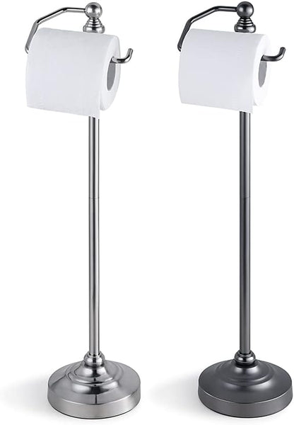 SunnyPoint Deluxe Free Standing Heavy Weighted Toilet Tissue Paper Roll Holder Stand (Black Nickel)