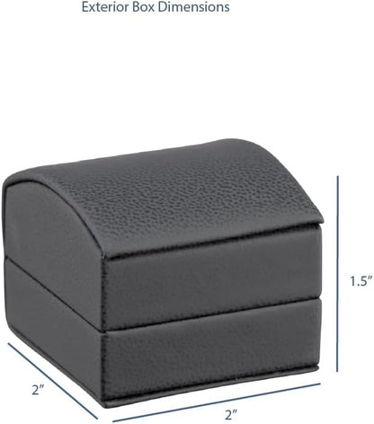 Luxury Dome-Shape Leather Ring Box - Ring Gift Box for Engagement, Proposal, Wedding Day - Jewelry Box with Cream Ribbed Outer Box & Matching Bow Ribbon - Small Ring Case for Men & Women