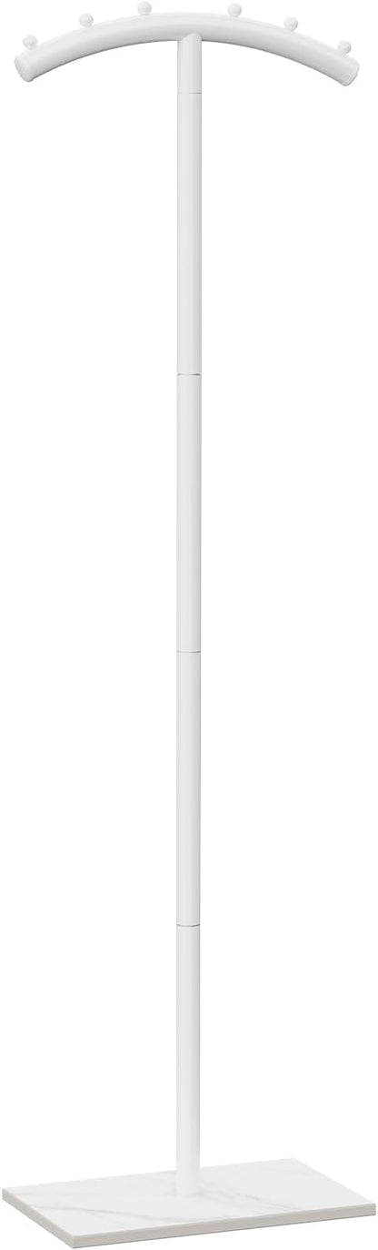 Arcuate Garment Rack, T-shaped Coat Tree Freestanding, Metal Coat Racks, Natural Stable Rock Base, Suitable For Entrances, Corridors, Halls, 68.9in, White