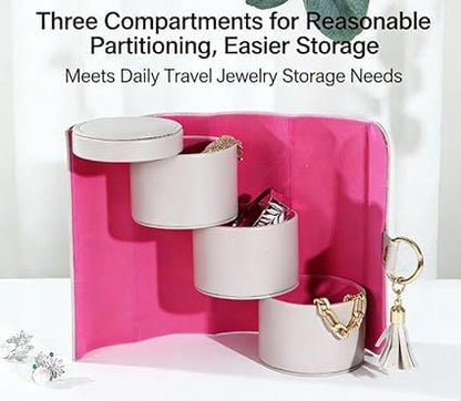 IBHOO Layered Travel Jewelry Case, Multi Layer Jewelry Box with Compartments for Necklaces Rings Earrings, Compact Zipper Jewelry Storage for Women, Portable Jewelry Holder for Travel Home (Gray)