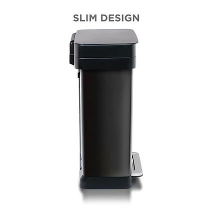Clorox 13 Gallon Trash Can - 50L Kitchen Trash Can with Wide Step Pedal - Rectangular Black Stainless Garbage Bin with Hinged Rim and Odor Protection