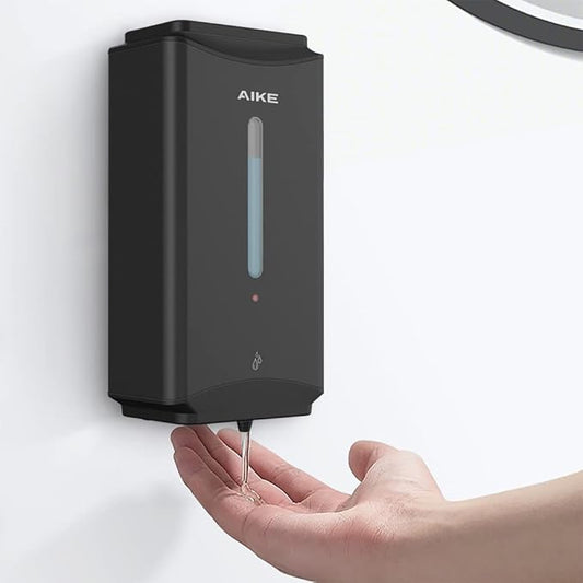 AIKE Automatic Soap Dispenser Commercial Wall Mounted Liquid Dispenser Matte Black Stainless Steel Finish 1100ml Large Capacity