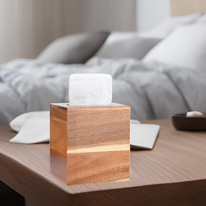 Wood Tissue Box Cover Square, Wooden Tissue Box Holder for Bathroom, Bedroom, Dinner Table, Office,Kitchen (Square)