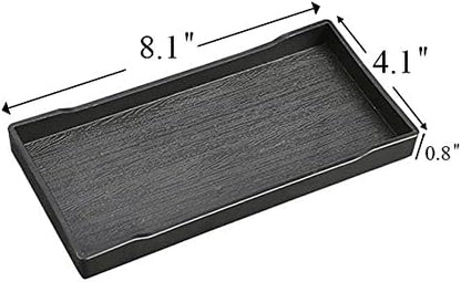 6 Packs Small Black Mini Tray (8 inch x 4 inch) for Serving Accessory, Spa, Coffee, Drinks, Wine, Tea, Bar, Party, Seasoning, Perfume or Display Use.