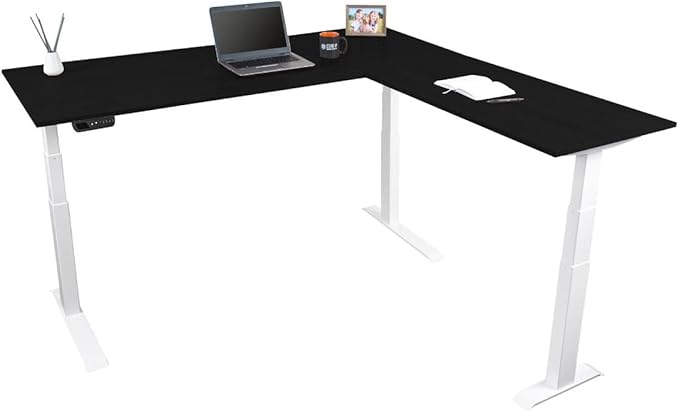 Stand Up Desk Store Triple Motor Electric L-Shaped Corner Standing Desk with EZ Assemble Frame (White Frame/Black Top, 71" W x 71" D)