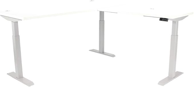Lift It Electric L-Shape Standing Desk - 72"x30" + 48"x24" Return, Dual Motor Sit Stand Desk, Height Adjustable 28.5"-46.75", Memory Presets, USB Charging, White Top Silver Frame