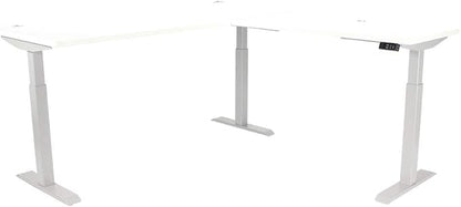 Lift It Electric L-Shape Standing Desk - 72"x30" + 48"x24" Return, Dual Motor Sit Stand Desk, Height Adjustable 28.5"-46.75", Memory Presets, USB Charging, White Top Silver Frame