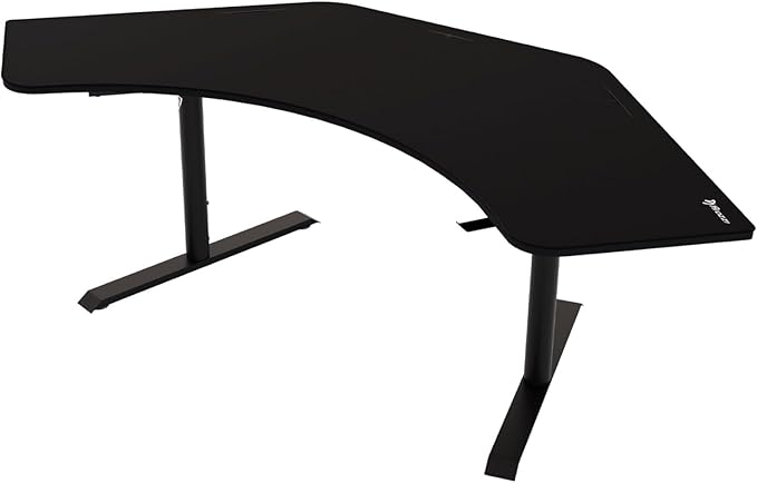Arozzi Arena Angelo L Shaped GamingDesk, PC GamingDesk L Shape, Height Adjustable L Shaped Standing Desk for Home Office, with Full Coverage Mouse Pad (Pure Black)