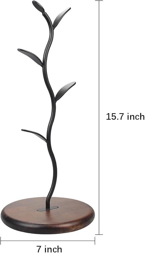 Mi hogar Leaf-Shaped Mug Tree Stand for Kitchen Counter, Modern Tabletop Organizer Holds 4 Mugs with Stable Round Base, Decorative Storage Rack for Coffee & Tea Cups