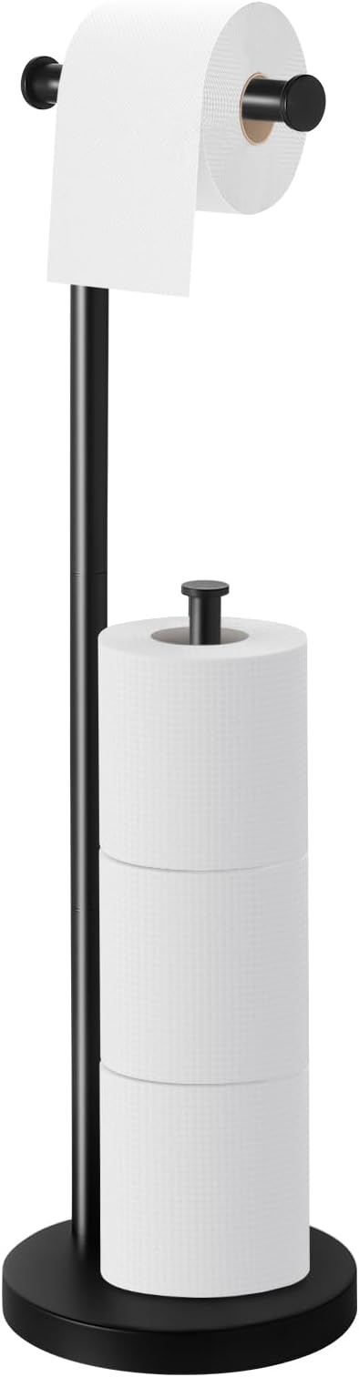 Toilet Paper Holder Stand, Bathroom Toilet Papers Stand with Large Reserve, Rustproof & Anti-Corrosion Free Standing Toilet Paper Holders, Non Tipping Toilet Paper Holder Free Standing with Thick Base