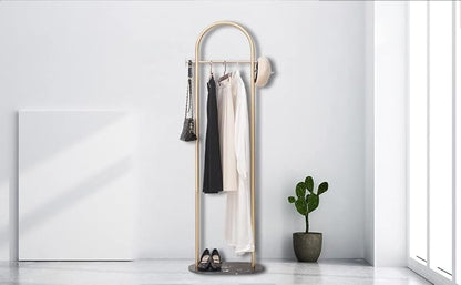 Gold Clothing Rack with Marble Base - Modern Metal Stand for Bedroom - Heavy Duty Coat Hanger Rack for Bag, Hat, Scarf, Jacket