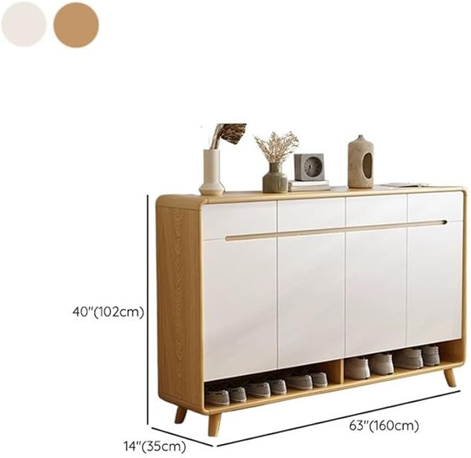 NIUYAO Shoe Storage Cabinet with 4 Drawers Solid Wood Morden Simple Style Free Standing Hidden Shoe Racks Organizer for Entrance Hallway Entryway -White Wood 63" L x 14" W x 40" H