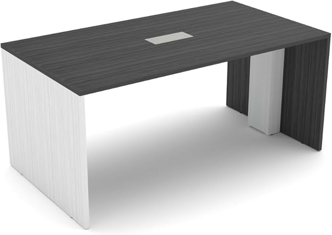 SKUTCHI DESIGNS INC. 4 Person Collaboration Table | Face-to-Face Desk | 36x66 All Laminate Team Desk with Power and Data| Asian Night White Cypress and Silver