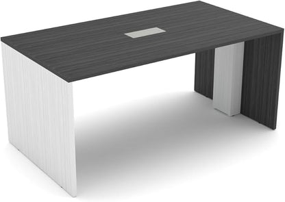 SKUTCHI DESIGNS INC. 4 Person Collaboration Table | Face-to-Face Desk | 36x66 All Laminate Team Desk with Power and Data| Asian Night White Cypress and Silver