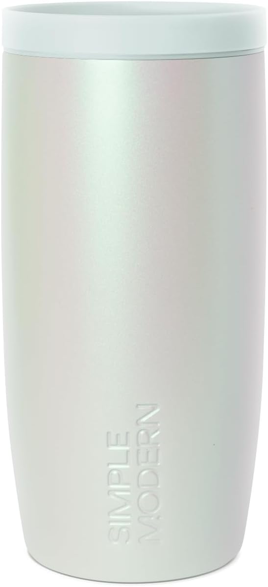 Simple Modern Travel Coffee Mug Tumbler with 360° Lid | Ceramic-Lined Insulated Stainless Steel Cold Brew Iced Coffee Cup | Gifts for Women Her Him | Voyager Signature | 16oz | Spring Air Pearl