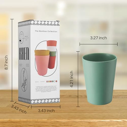 Wheat Straw & Bamboo Cups | Set of 6 Unbreakable 12oz Drinking Glasses, Premium, Reusable & Dishwasher Safe, 6 Vibrant Colors for Water, Juice or Coffee, Eco-Friendly Alternative to Plastic Glassware