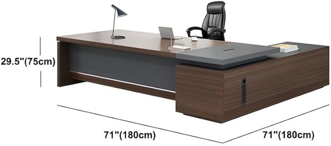 NIUYAO L-Shape Executive Computer Desk with Drawers - Brown/Grey Modern Writing Table with Storage Shelves - 71" L x 71" W x 29.5" H (Right)