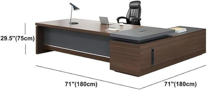 NIUYAO L-Shape Executive Computer Desk with Drawers - Brown/Grey Modern Writing Table, Storage Shelves, Work Desk - 71" L x 71" W x 29.5" H (Left)