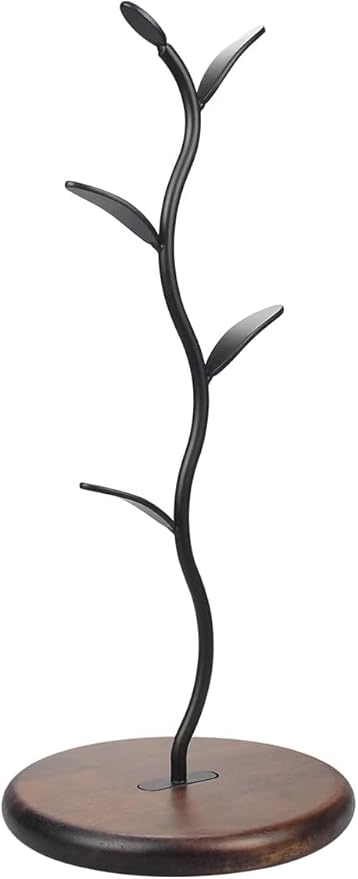 Mi hogar Leaf-Shaped Mug Tree Stand for Kitchen Counter, Modern Tabletop Organizer Holds 4 Mugs with Stable Round Base, Decorative Storage Rack for Coffee & Tea Cups