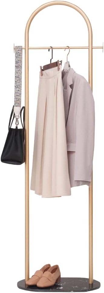Gold Clothing Rack with Marble Base - Modern Metal Stand for Bedroom - Heavy Duty Coat Hanger Rack for Bag, Hat, Scarf, Jacket