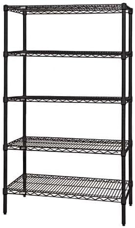 Quantum WR63-1424BK-5 Epoxy Coated Wire Shelving Starter Kit Unit with (5) Shelves and (4) Posts for Commercial Warehouse Distribution | 800 lbs Capacity | 24"W x 14"D x 63"H, Carbon Steel, Black, NSF
