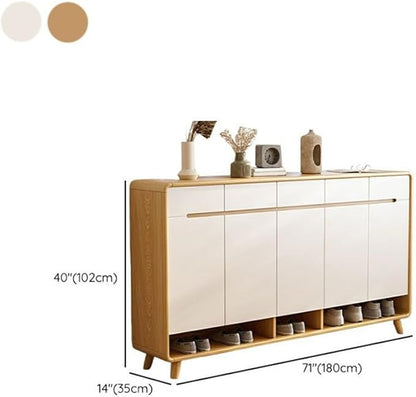 NIUYAO Shoe Storage Cabinet with 5 Drawers Solid Wood Morden Simple Style Free Standing Hidden Shoe Racks Organizer for Entrance Hallway Entryway -White Wood 71" L x 14" W x 40" H