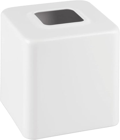 mDesign Steel Square Tissue Box Cover, Modern Facial Paper Holder for Bathroom Vanity Countertop, Bedroom Dresser, Night Stand, Desk, Office and End Table - Unity Collection - White