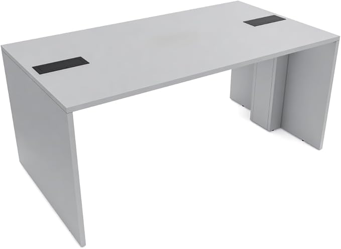 SKUTCHI DESIGNS INC. 4 Person Collaboration Table | Face-to-Face Desk | 36x66 All Laminate Team Desk with Double Power and Data Units | Fog Gray and Black