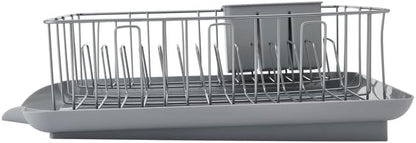 Farberware Classic 3-Piece Dish Drying Rack Set, Gray - Rust-Resistant Dish Rack for Kitchen Counter with Self-Draining Board and Flatware Caddy