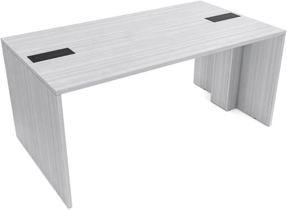 SKUTCHI DESIGNS INC. 4 Person Collaboration Table | Face-to-Face Desk | 36x66 All Laminate Team Desk with Double Power and Data Units | White Cypress and Black