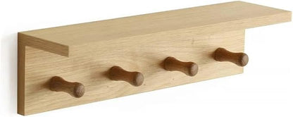 Entrance Coat Rack ，Coat Hooks, Wall-Mounted Wooden Hook Rack, Wall-Mounted Shelves are Very Suitable (Oak Colored Finish—A-1)