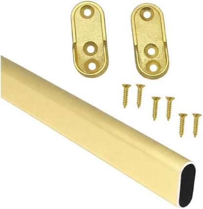 Matte Brass Aluminum Oval Wardrobe Tube Closet Rod with Two End Caps and Screws (48 INCH)