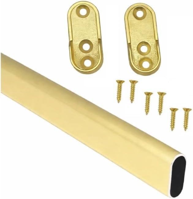 Matte Brass Aluminum Oval Wardrobe Tube Closet Rod with Two End Caps and Screws (30 INCH)