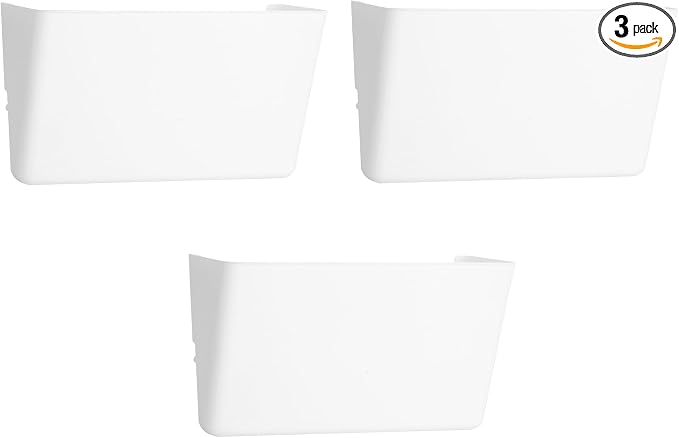 EASEPRES 3 Pack White Plastic Single Pocket Hanging File Organizer, Wall Mount Paper Mails Magazines Holder, Mounted Folder Bins for Office School and Home, 12.99x4.13x7.48 inches