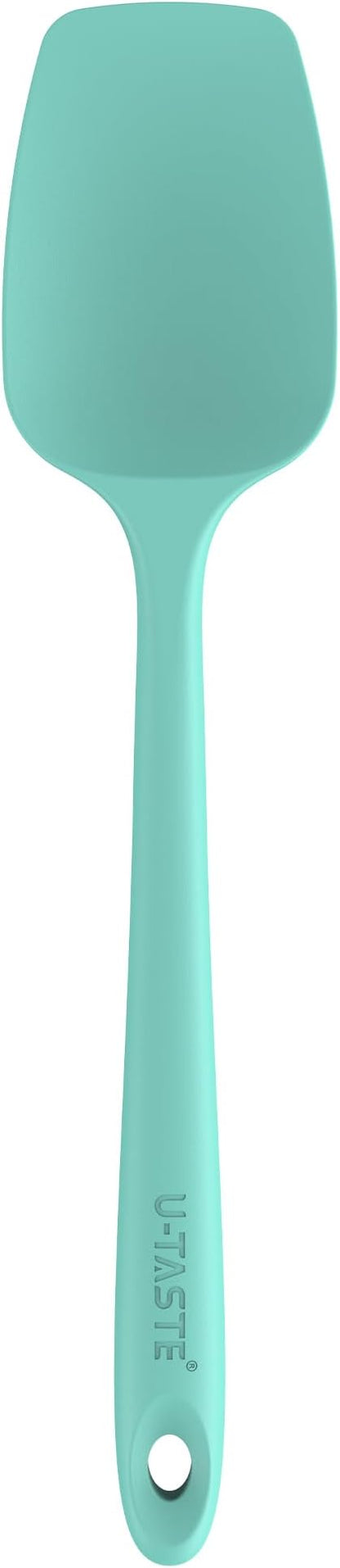 U-Taste Silicone Cooking Spoon Spatula: 480ºF Heat Resistant Food Grade 11.38" Flexible Rubber Kitchen Spoonula, Seamless Pastry Bowl Scraper for Mixing Scraping in Nonstick Cookware (Aqua Sky)